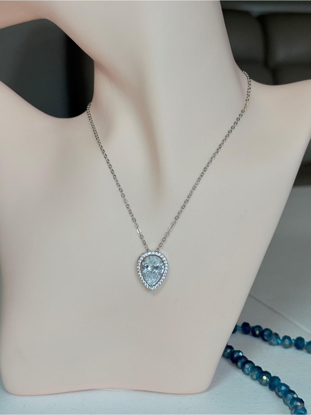 Italian Design Pear-Cut Crystal Pendant Necklace